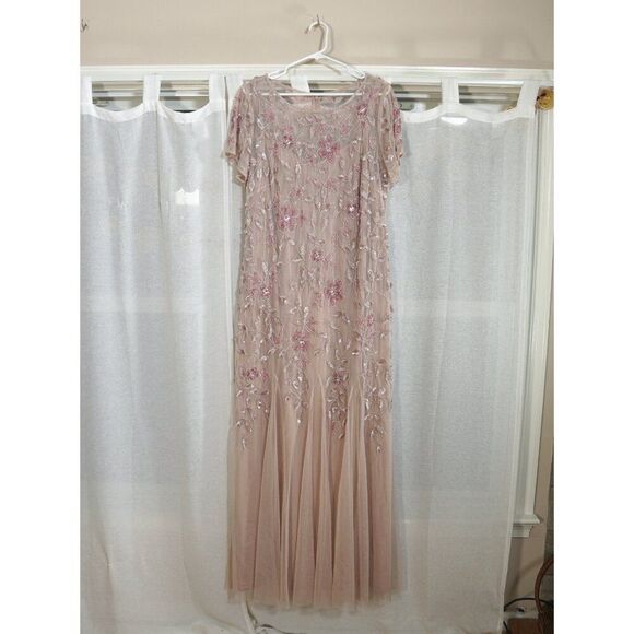 Adrianna Papell Peach Pink Embellished Chiffon Gown - Picture 2 of 10